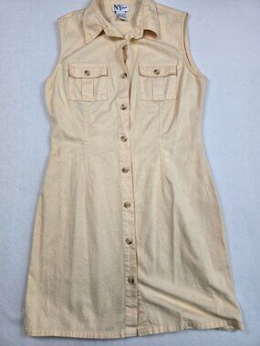 Vintage NY Jeans Sleeveless Button-Down Dress Size 8 Yellow 100% Cotton